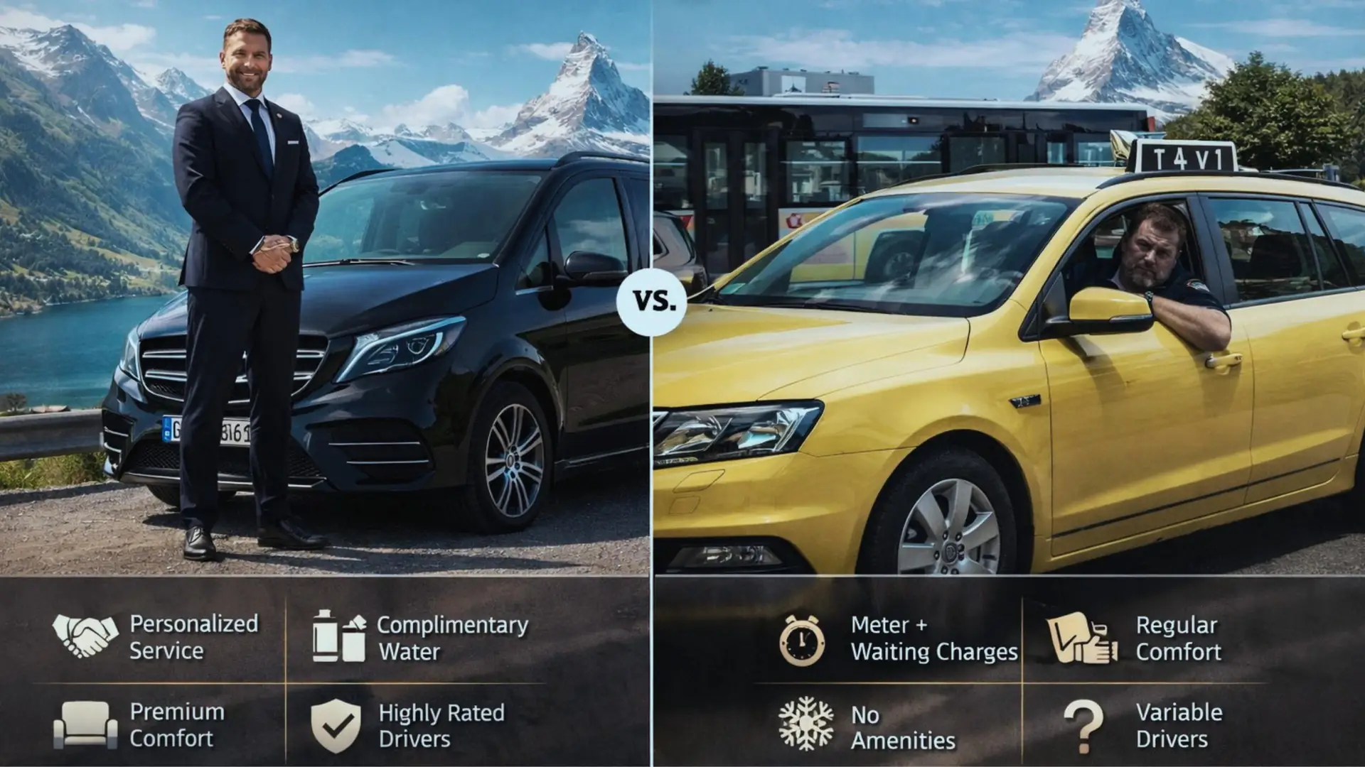 Luxury Transfers Switzerland vs. Taxi: What's the Difference